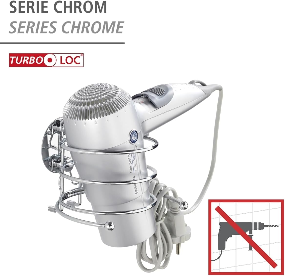 Thumbnail 1 de Porte sèche-cheveux mural Turbo-Loc de WENKO — sans perçage, inox 14 x 7,5 x 11,5 cm
