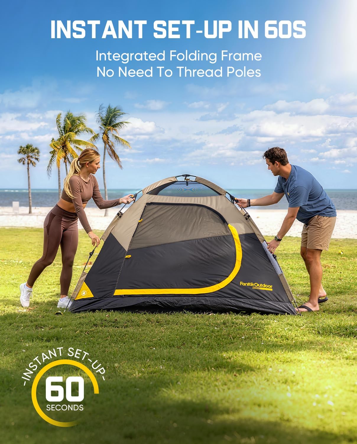 Detalle 2 de FanttikOutdoor Zeta C2/3/4 Camping Tent: Instant Setup, All-Weather Shelter for 2–4