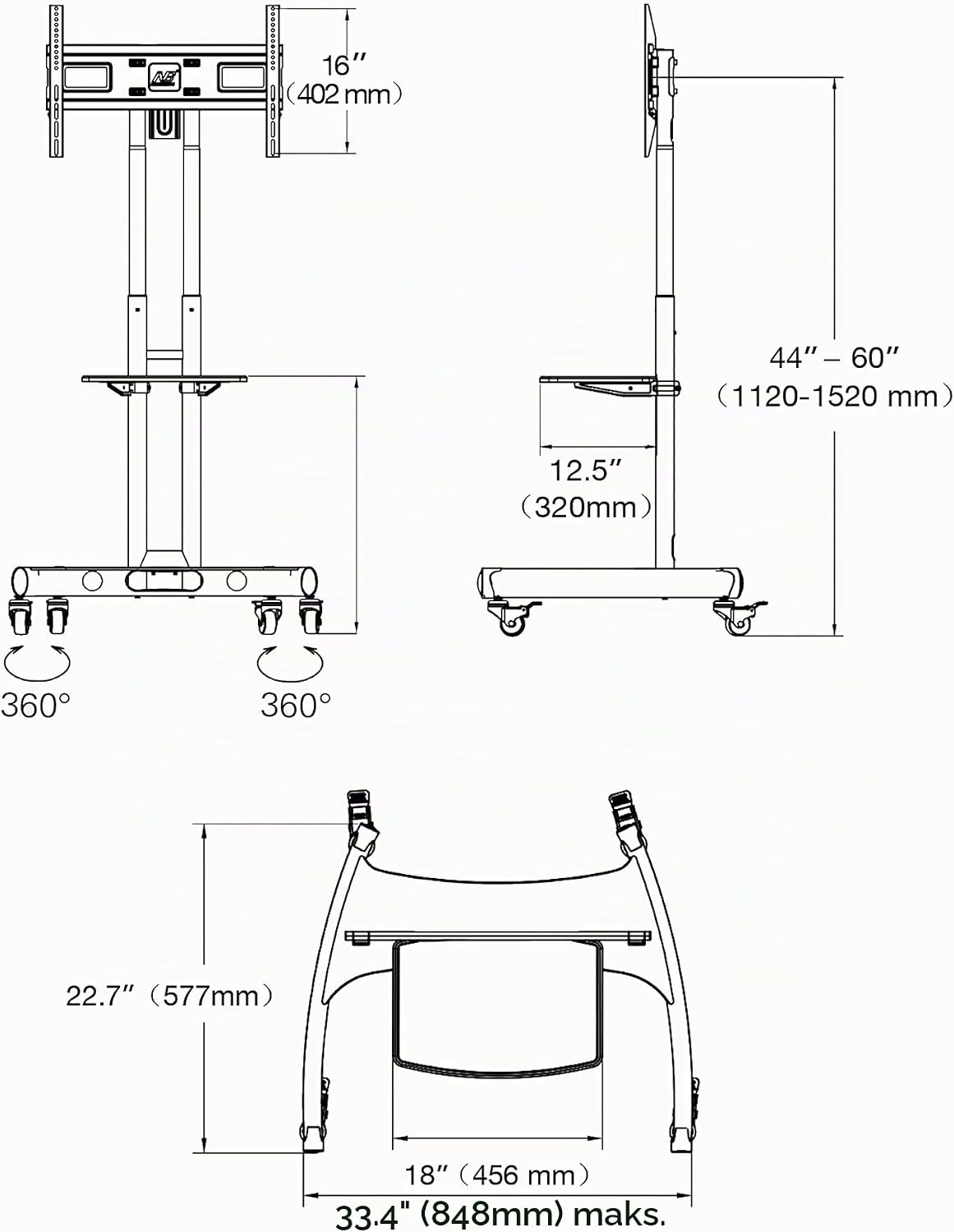 Thumbnail 1 de Ergosolid AVA1500 – mobilny stojak TV na kółkach, 32–75 cali, VESA do 600 × 400 mm