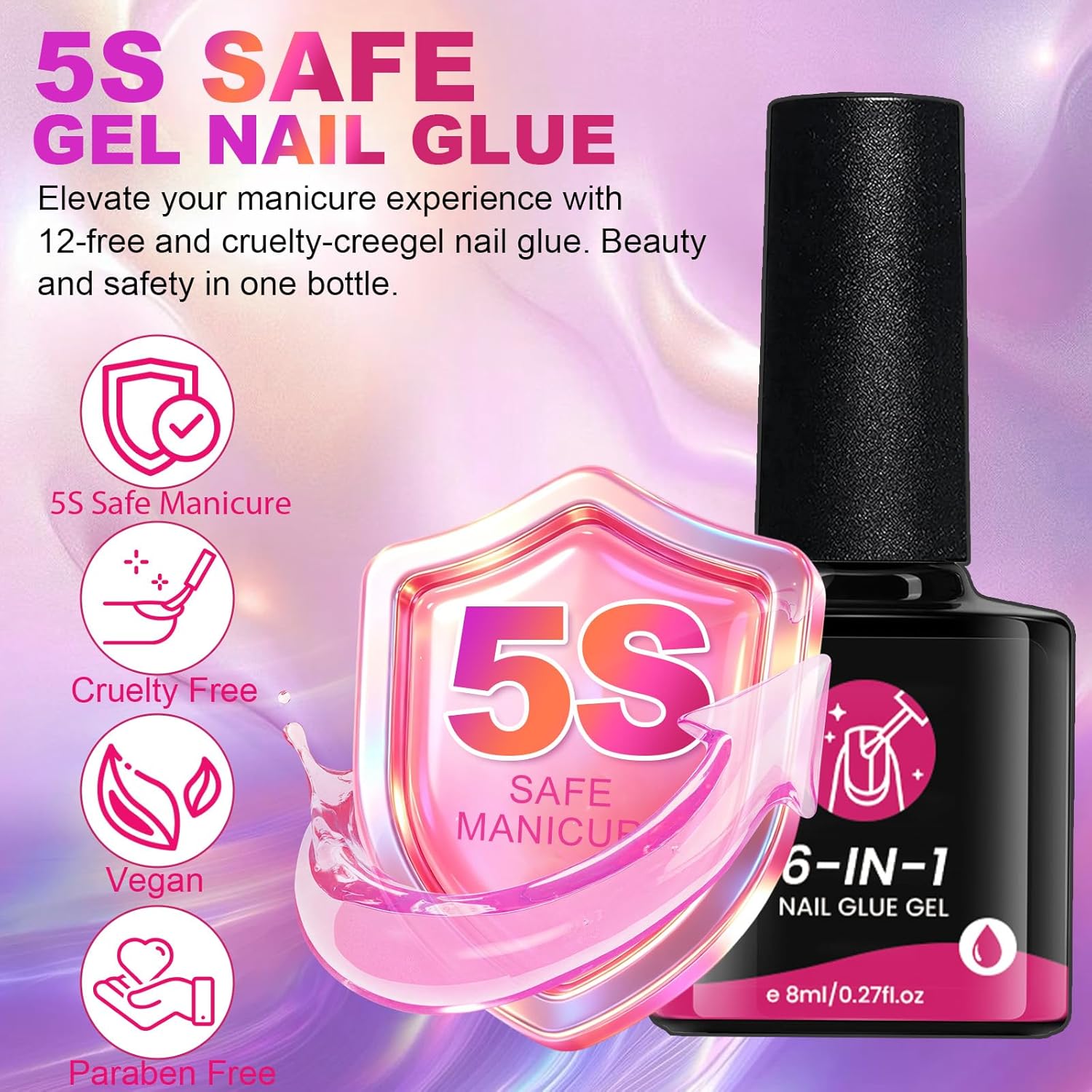 Detalle 2 de 2X8ml Colle Faux Ongles UV 6 en 1 Professionnelle — Colle Capsule Extra Forte et Transparente