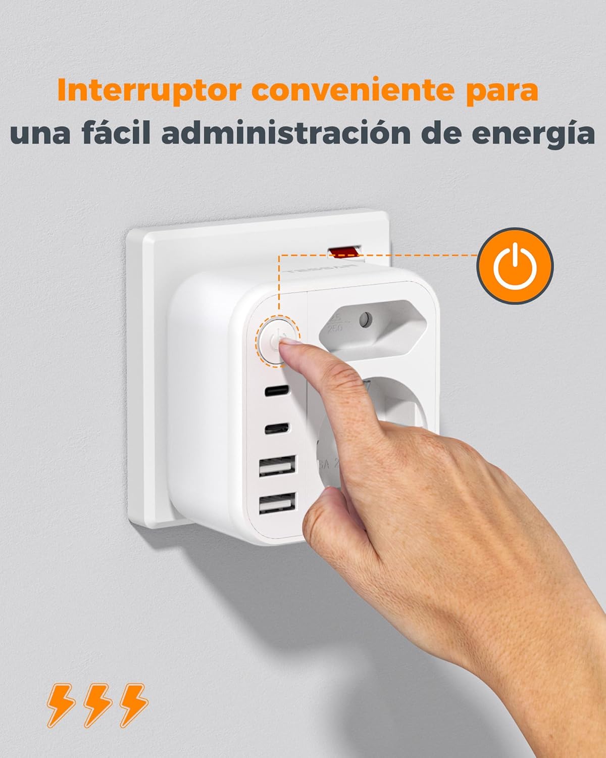 Detalle 2 de TESSAN Adaptador Enchufe UK con 2 USB C 3250W
