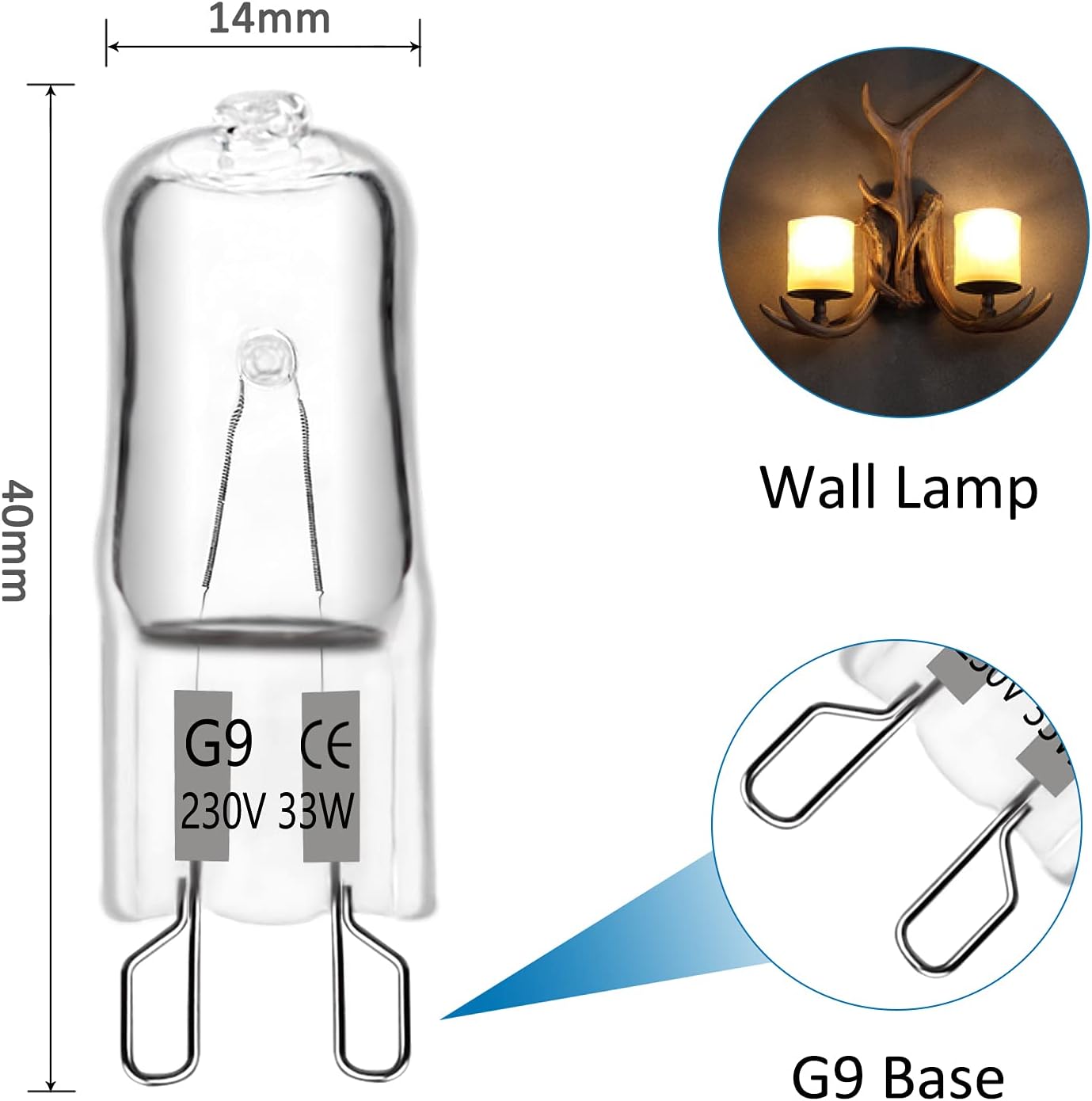 Detalle 2 de SCNNC G9 Halogenlampe 33 W, 230 V, 2700 K (warmweiß) – dimmbar, 12er-Set