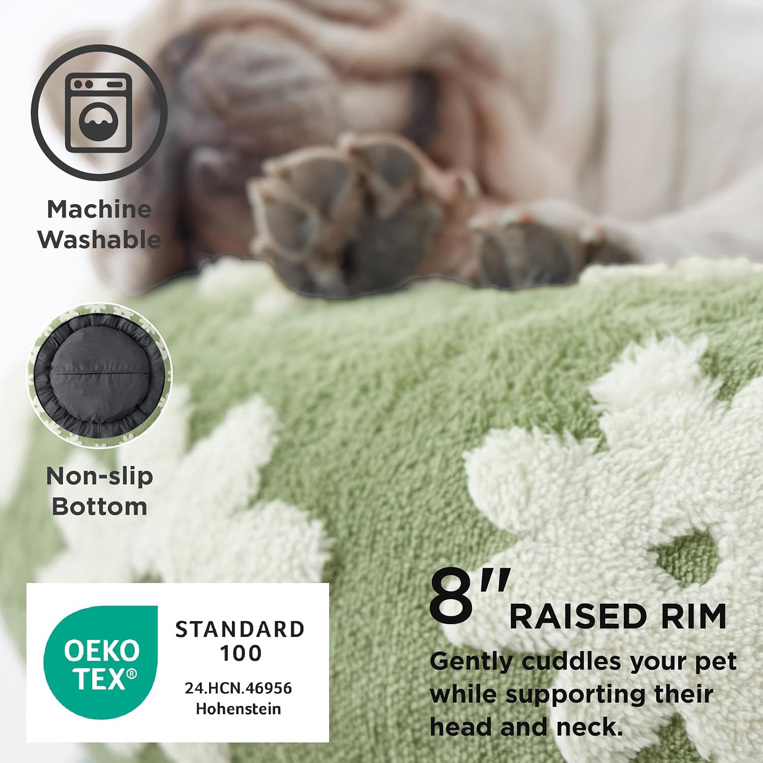 Detalle de LE SURE US-IMCDonutBed Donut Dog Bed, Green Floral Jacquard, 30 x 30 x 8 in