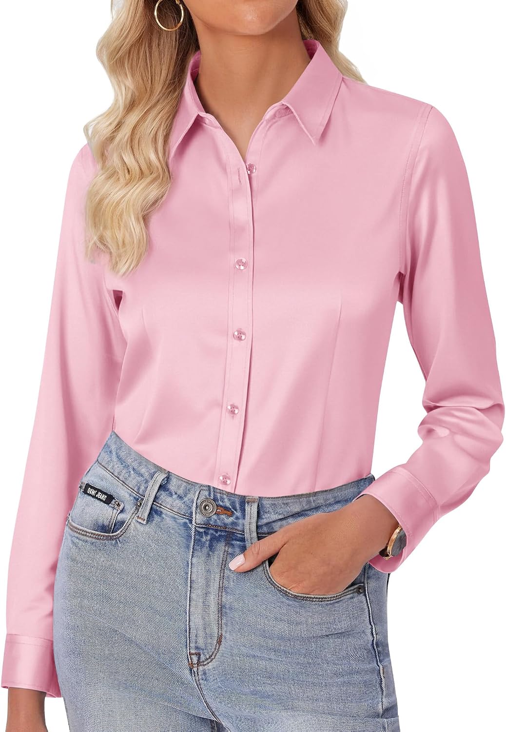Detalle de siliteelon Damen Bluse Bügelfrei Regular Fit – Stretch Oberhemd für Business & Freizeit