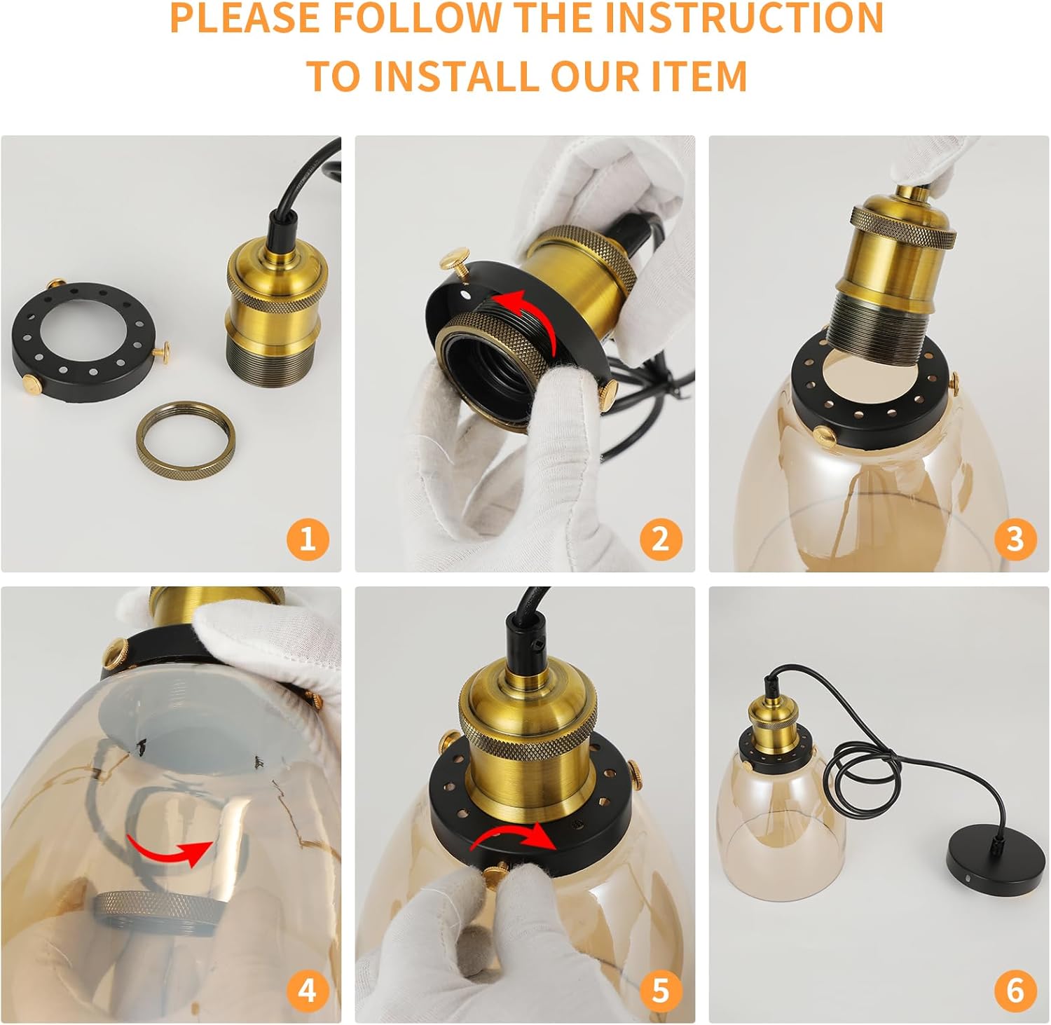 Thumbnail 6 de FORCOSO 3Pcs Vintage Glass Pendant Lights – Industrial Cognac Glass Ceiling Lamps with Adjustable Height