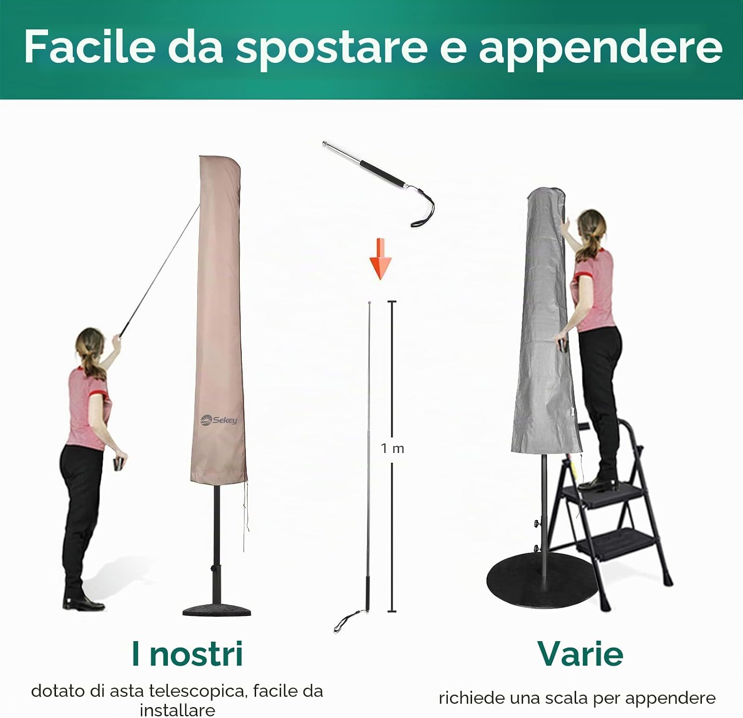 Thumbnail 4 de Sekey Custodia per Ombrello con Manico e Copertura per Ombrello da Giardino Ø 350 cm / 200x300 cm – Poliestere 100% Impermeabile