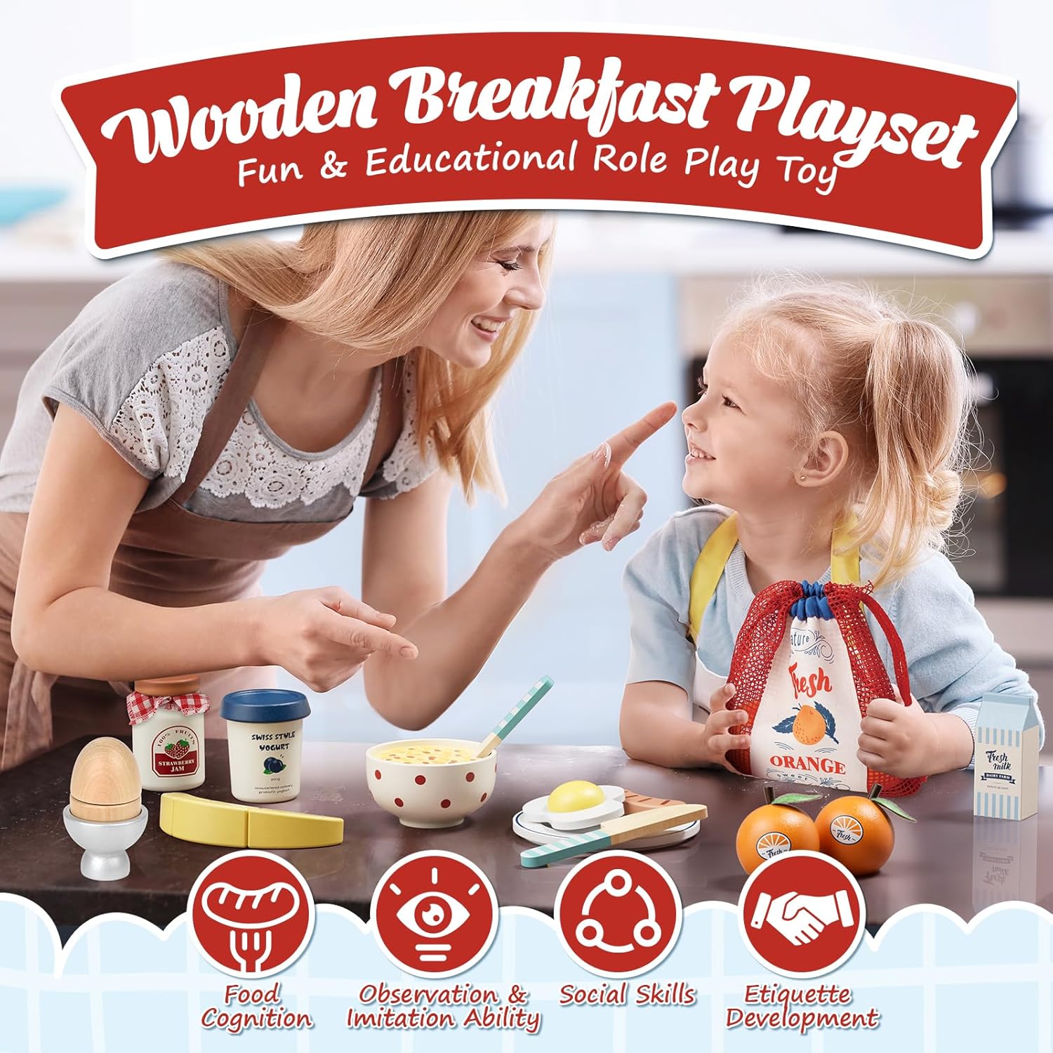 Thumbnail 2 de Lehoo Castle Wooden Food Toys – wooden breakfast play set for toddlers aged 3+