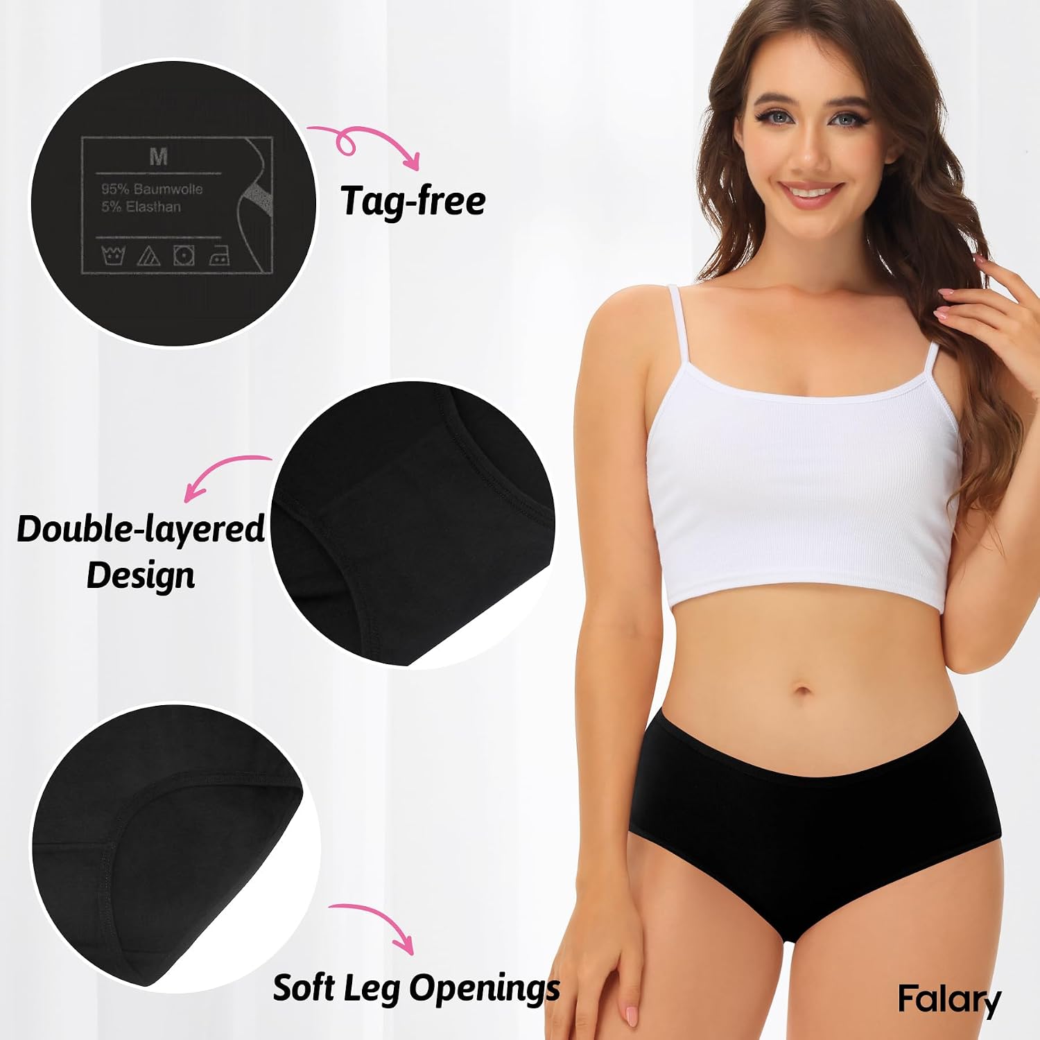 Detalle de FALARY Underwear Women Cotton Knickers – Soft, Breathable Mid Rise Briefs (6 Pack)