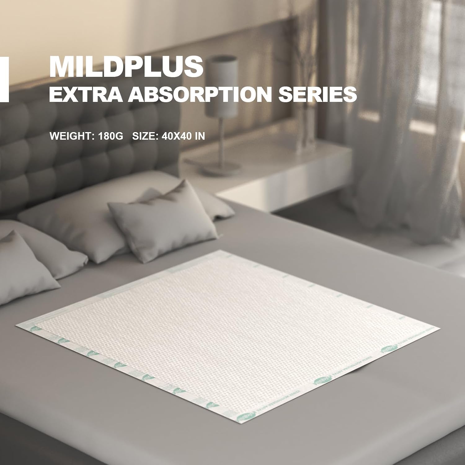 Detalle de Heavy Duty Underpads 40x40 Inches with Extra Absorption and Strong Backing (100x100 cm) — 40 Count