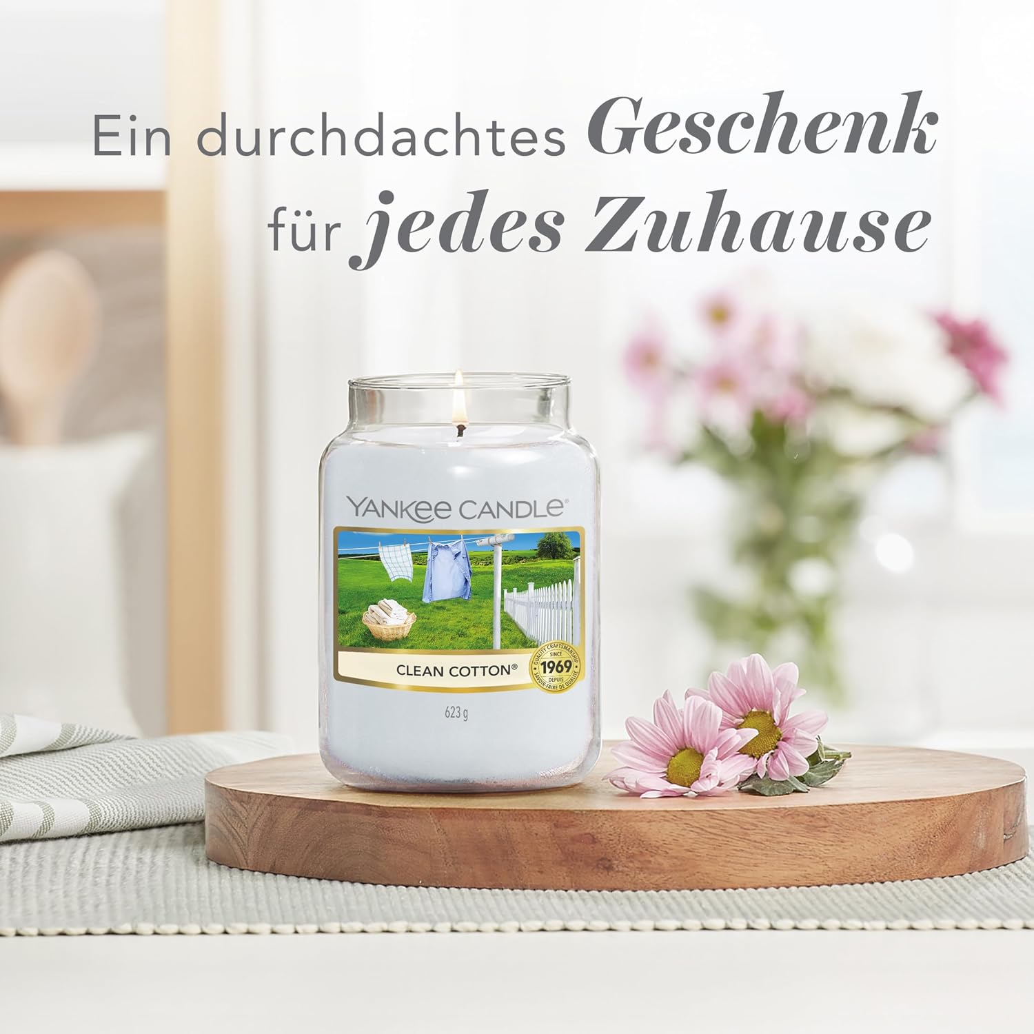 Thumbnail 6 de Yankee Candle Duftkerze im Glas (groß) – Clean Cotton, lange Brenndauer bis zu 150 Stunden