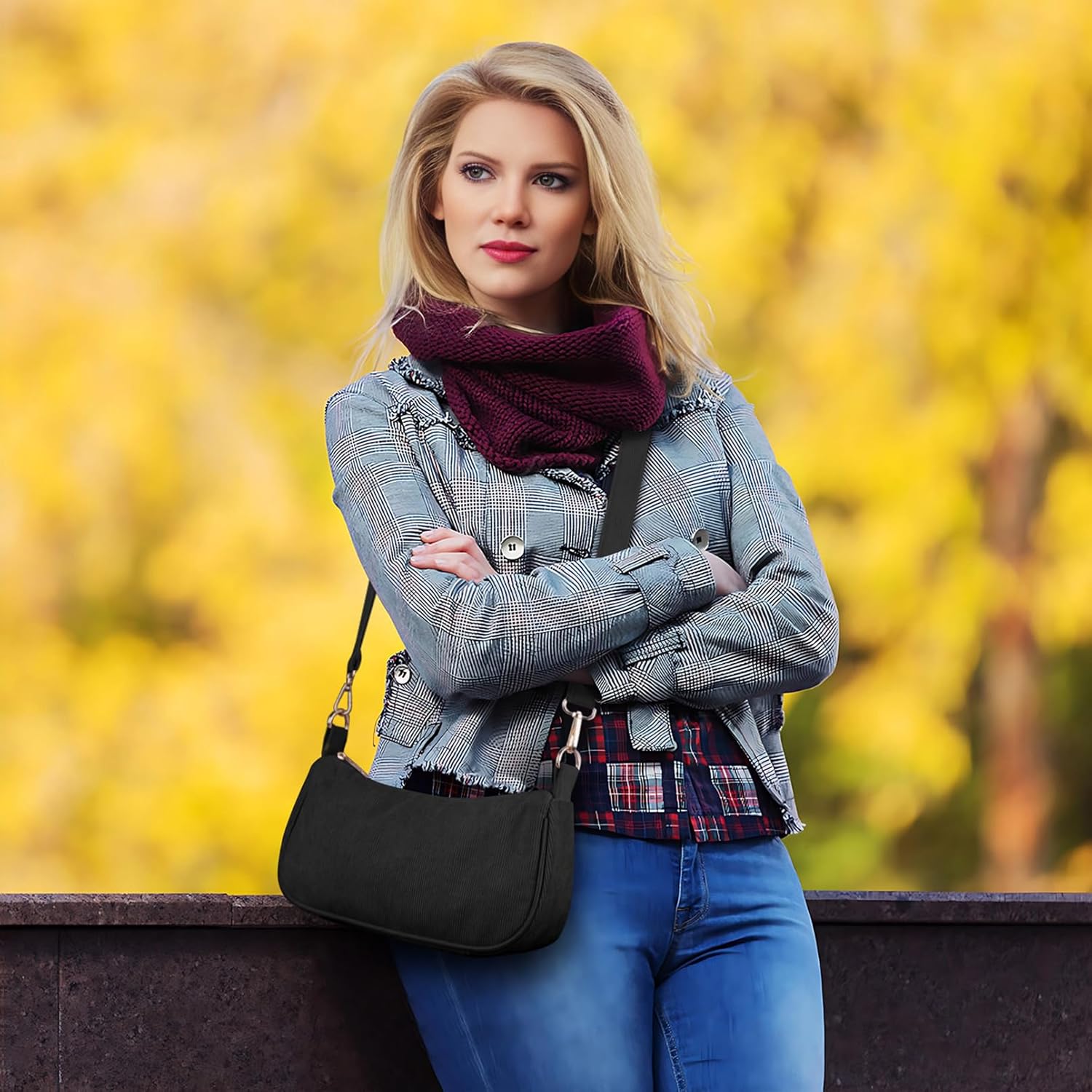 Thumbnail 2 de FITDON Damen Handtasche Klein – Cord Hobo Bag mit 3 abnehmbaren Schultergurten