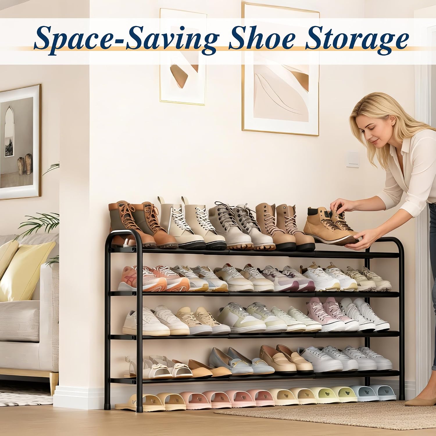 Thumbnail 4 de ENJOYBASICS Metal Shoe Rack, 4-Tier Expandable, 45–118 cm, Black