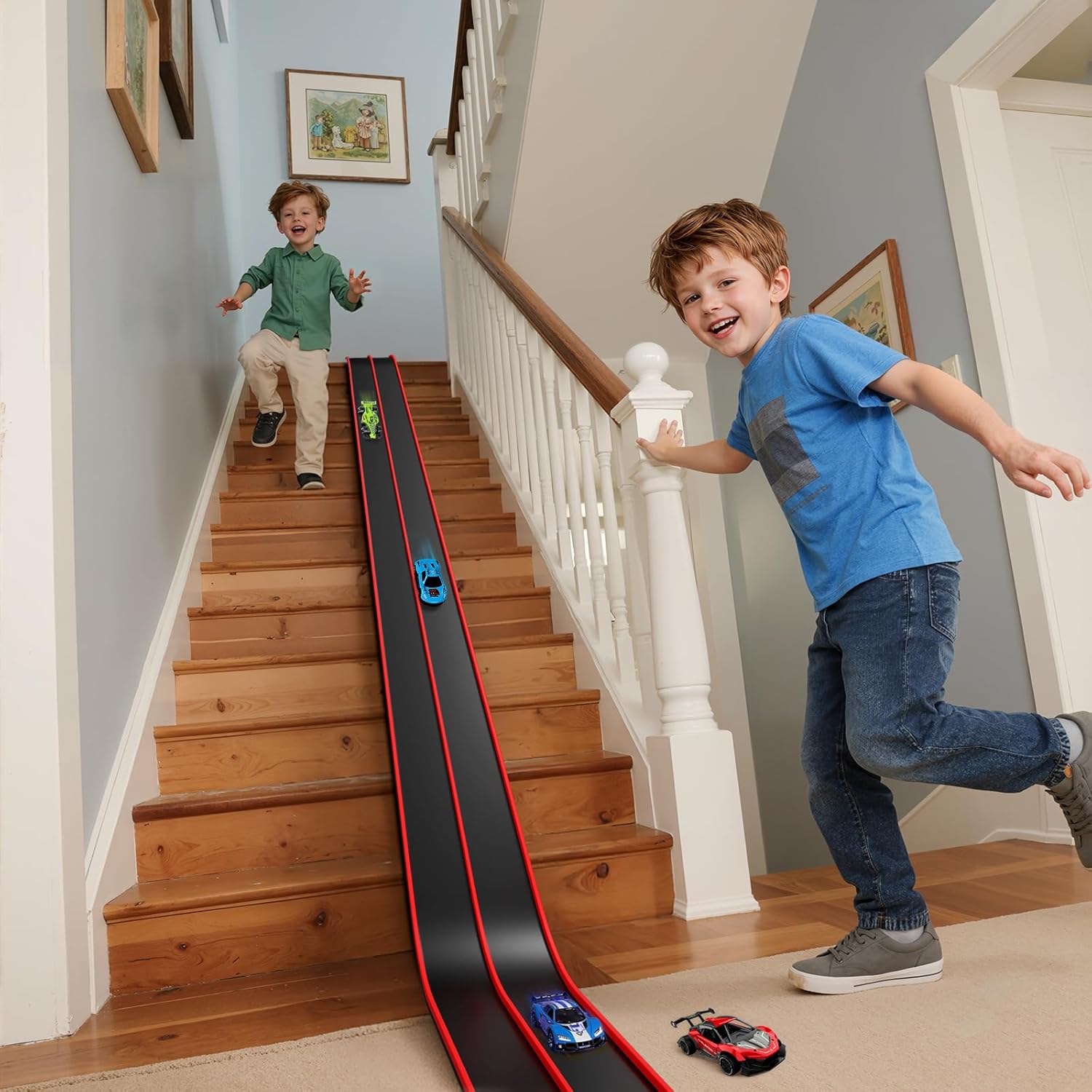 Thumbnail 4 de Hot Bee 14.7ft flexible race track for 1:64 diecast cars (dual-lane, suction cups, portable wall ramps)