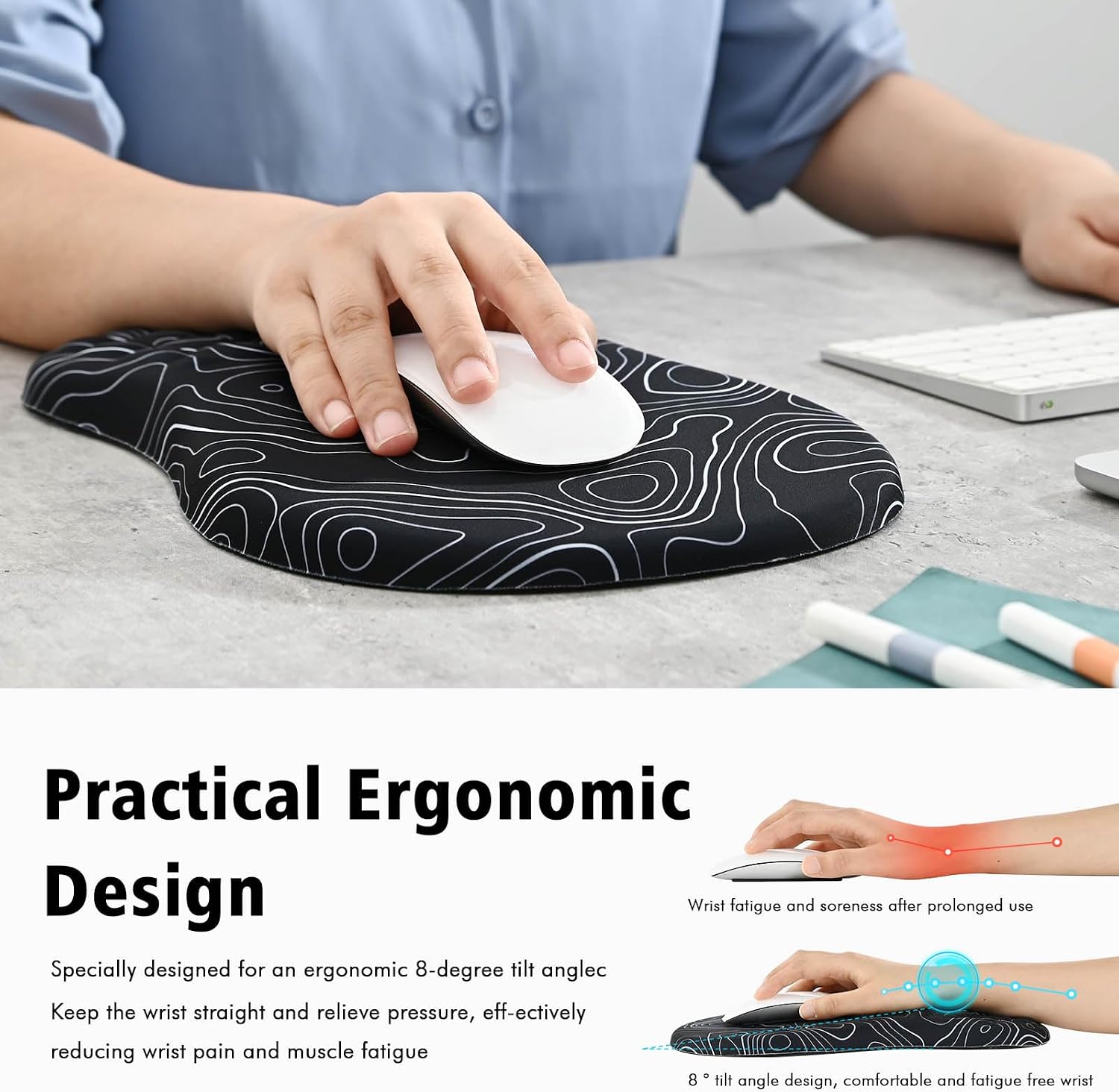 Detalle 2 de EooCoo ergonomisches Mauspad mit Handauflage, Memory-Schaum und rutschfester PU-Basis (300 x 200 mm) – Rosa