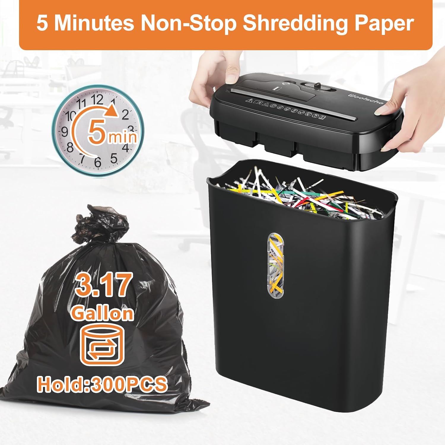 Detalle 2 de Woolsche SD108 Paper Shredder, 10-Sheet Strip Cut, P-2, 3.17-Gallon Basket