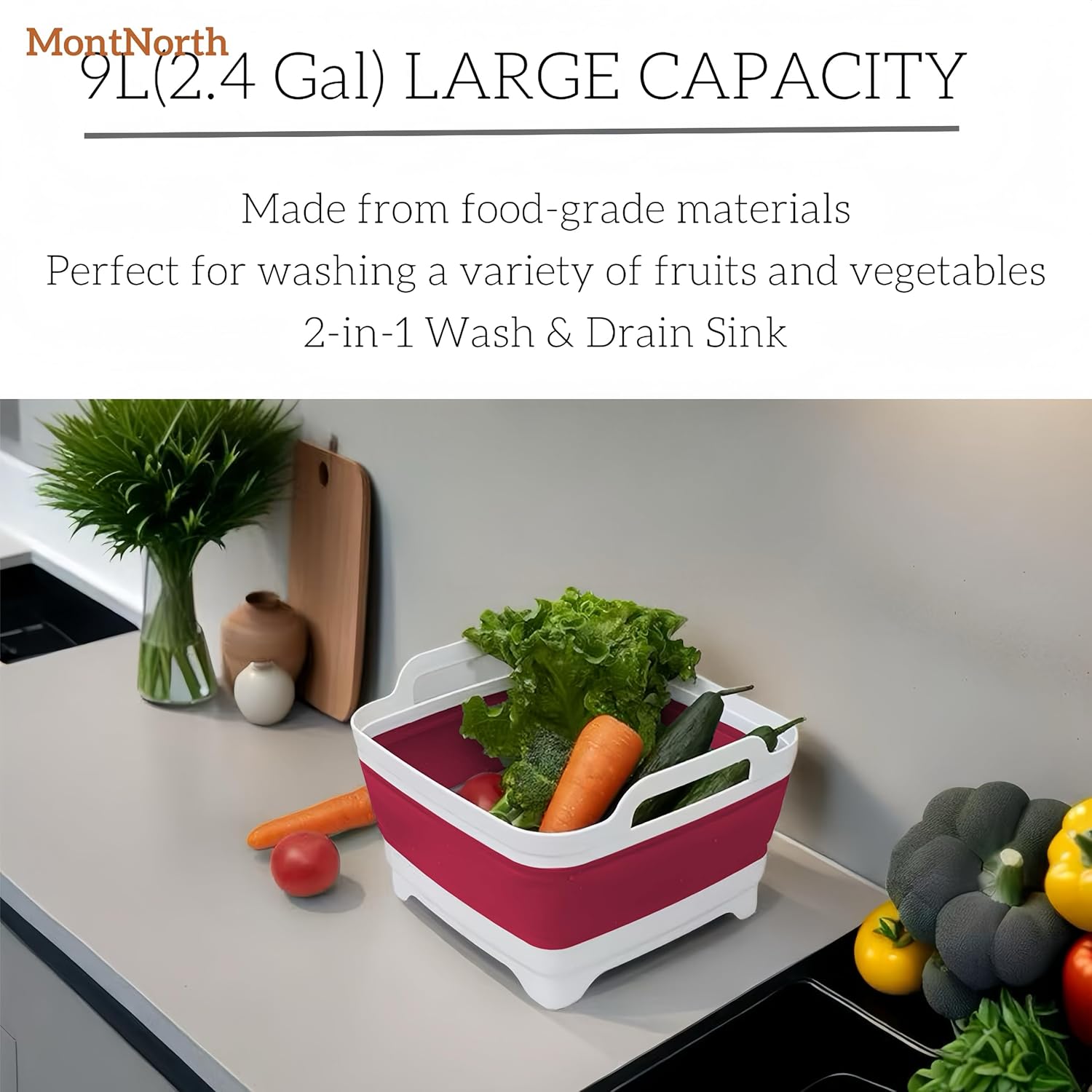 Thumbnail 6 de Collapsible Wash Basin 9L: Foldable Dish Tub with Drain Plug for Camping, Laundry, and Kitchen Use