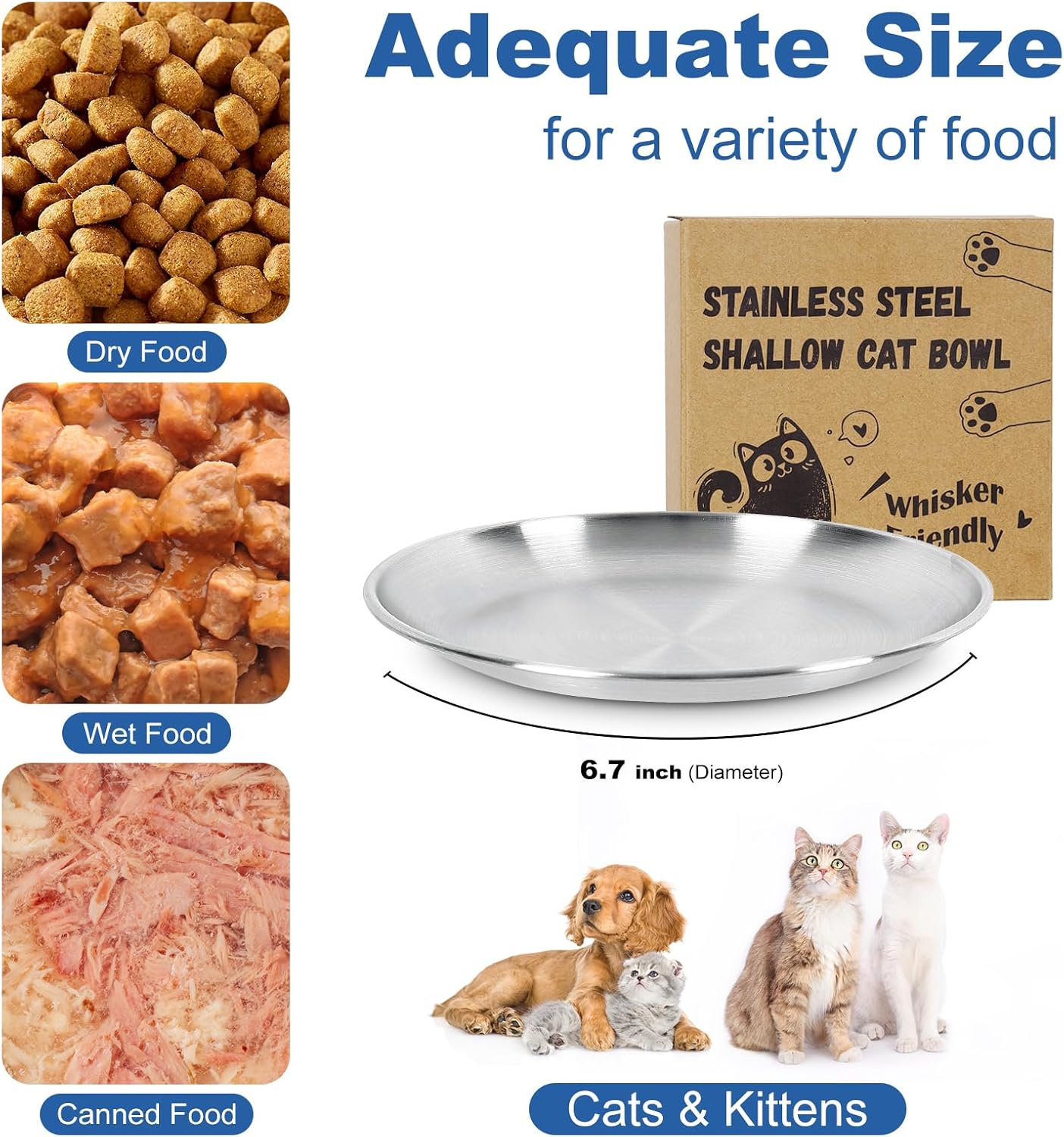 Thumbnail 5 de Supet Cat Food Bowls (6.7 inch) – Stainless Steel Non-Slip Dishes with Silicone Bases, Blue 4 Pack