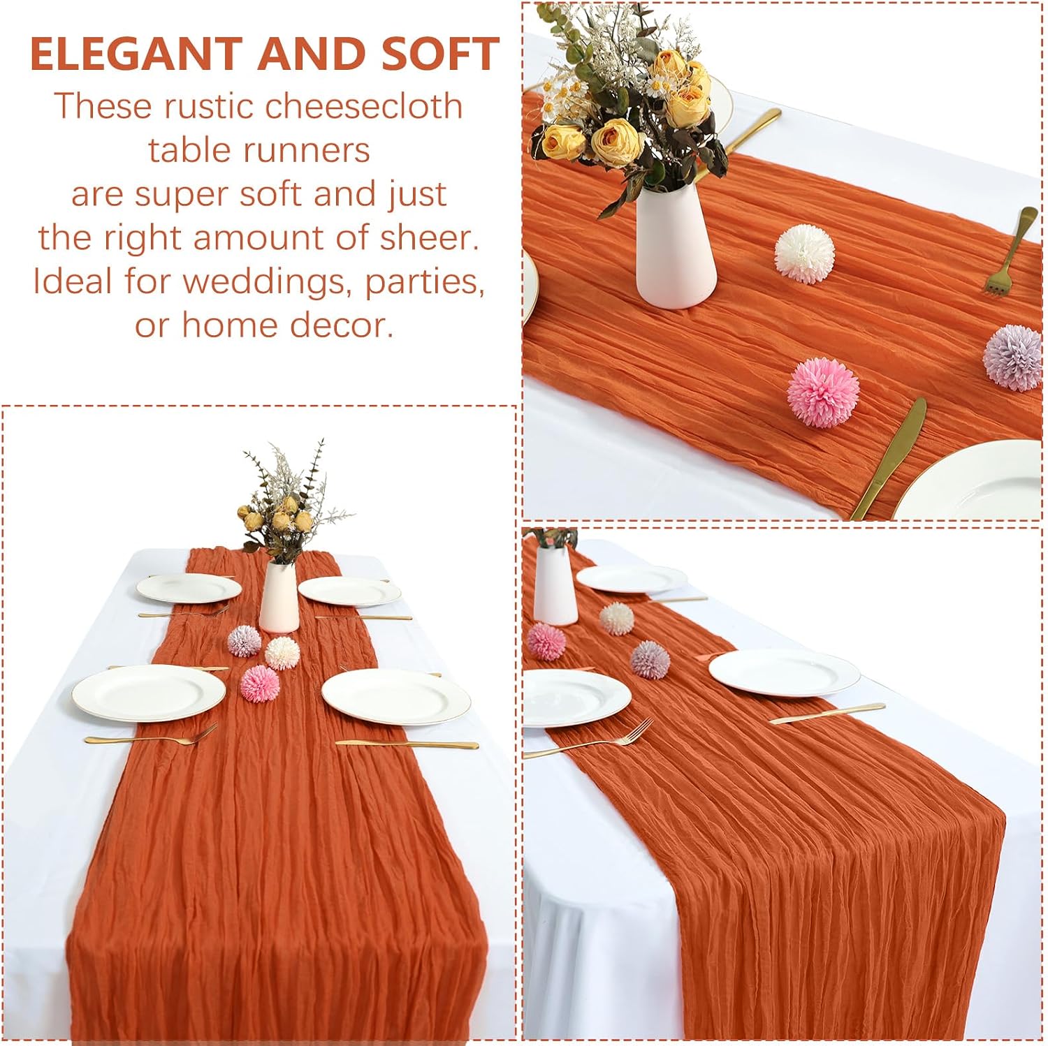 Detalle 1 de RestfulGlow Orange Cheesecloth Runner, 10FT