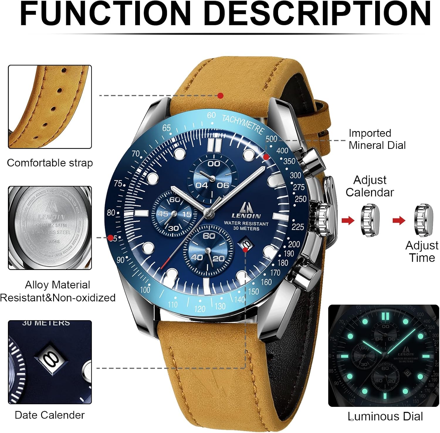 Thumbnail 5 de LN LENQIN Orologio Uomo Analogico 30M