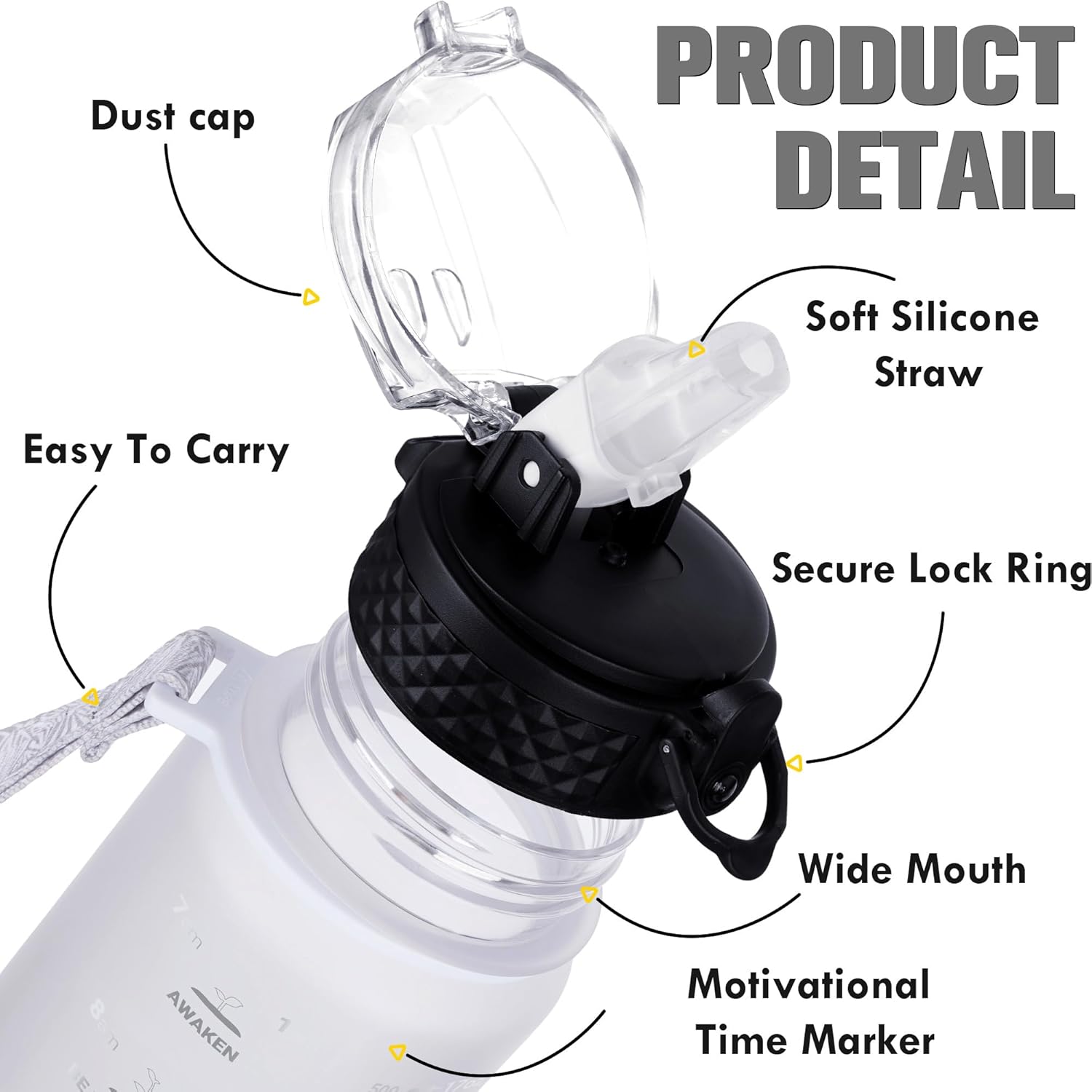 Thumbnail 2 de GOPPUS 500ml/17oz Kids Water Bottle with Straw – BPA Free, Flip-Top Lid, Time Markings and Strap