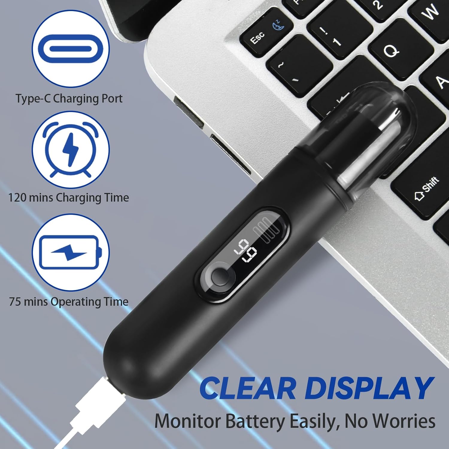 Detalle de TONDEUSE AOGOE pour nez, oreilles et sourcils — précision, portable et rechargeable