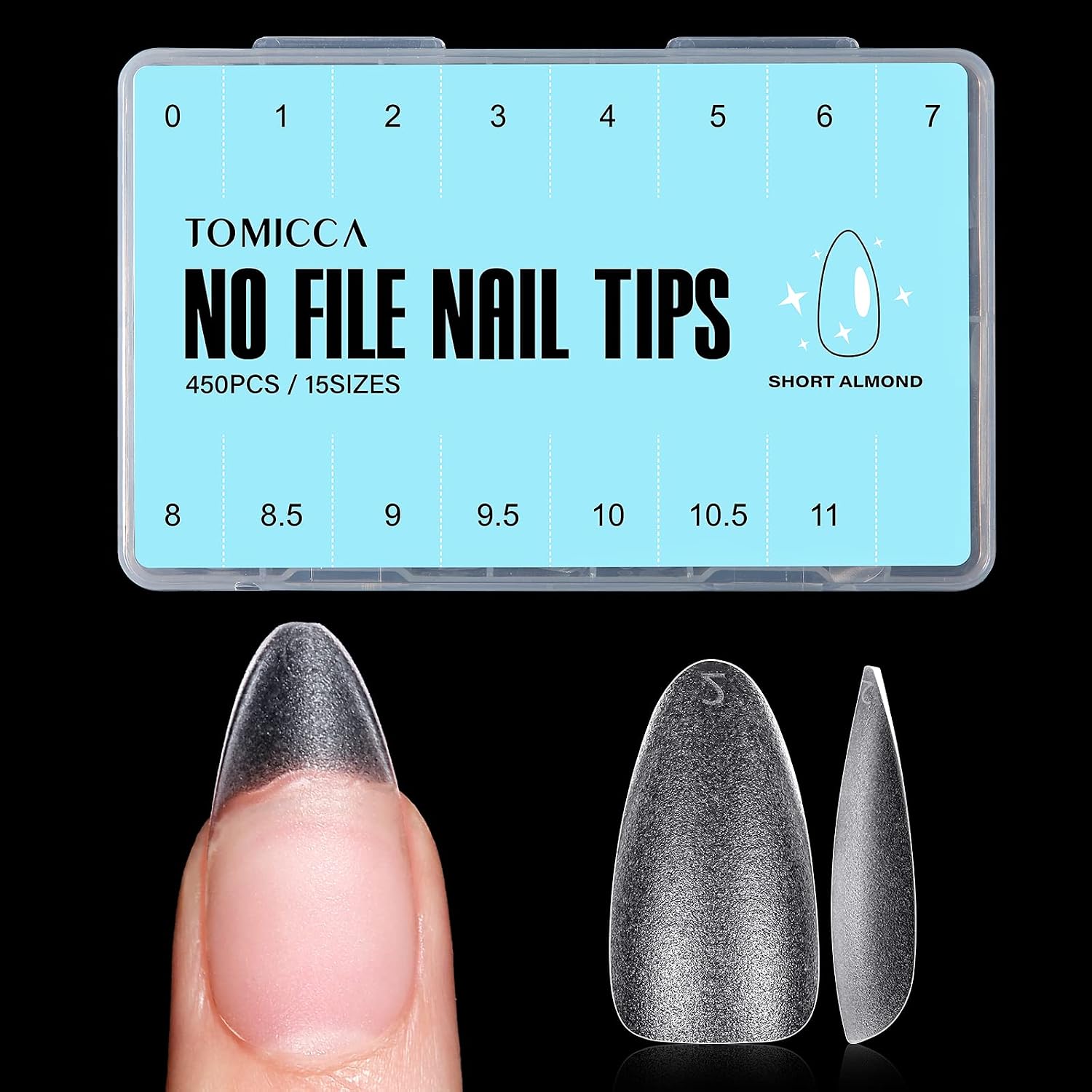 Detalle de TOMICCA Medium Almond Nail Tips, 450 Pieces, Double-Sided Matte