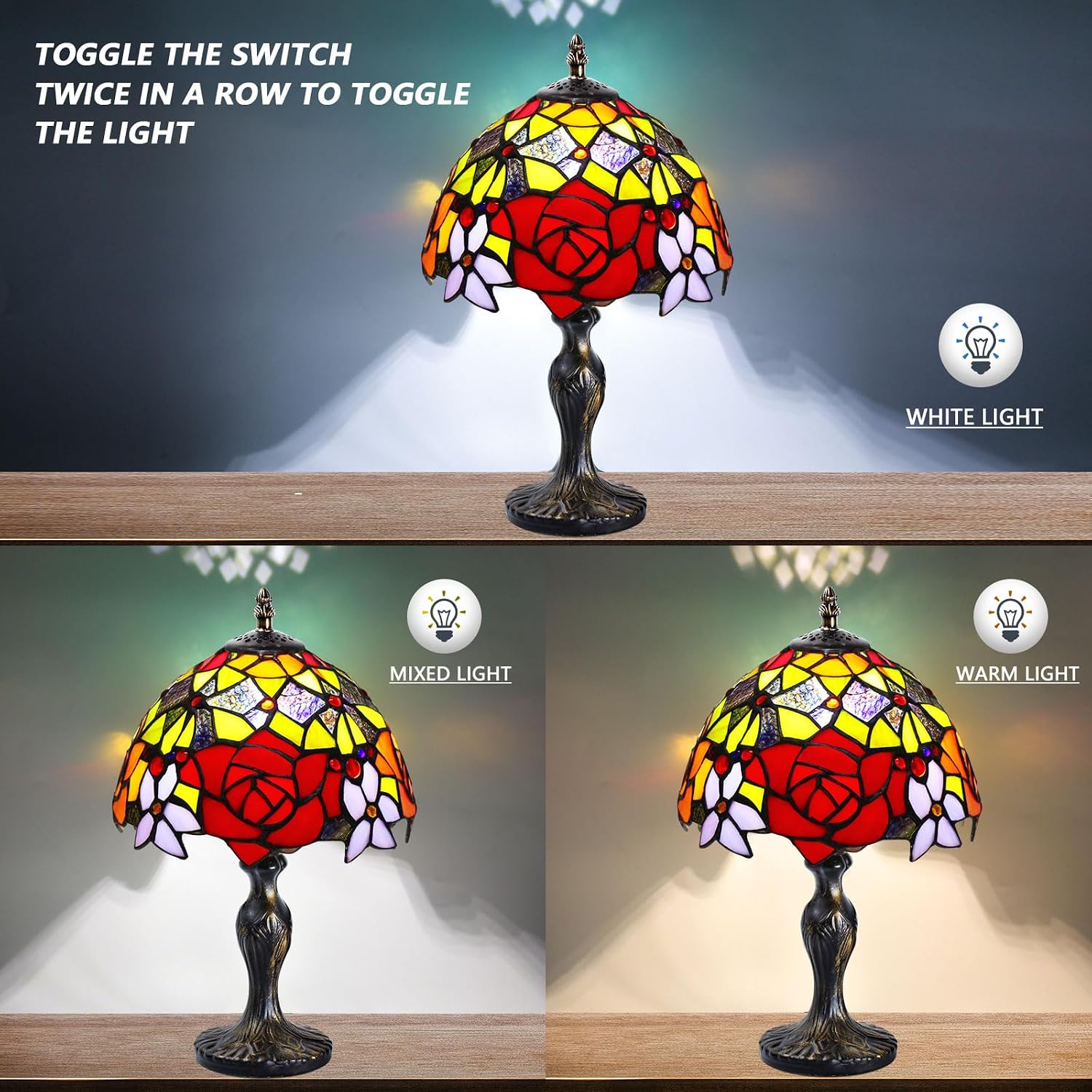 Detalle de MIAOKE Stained Glass Lamp Style Table Lamp (Peony) review