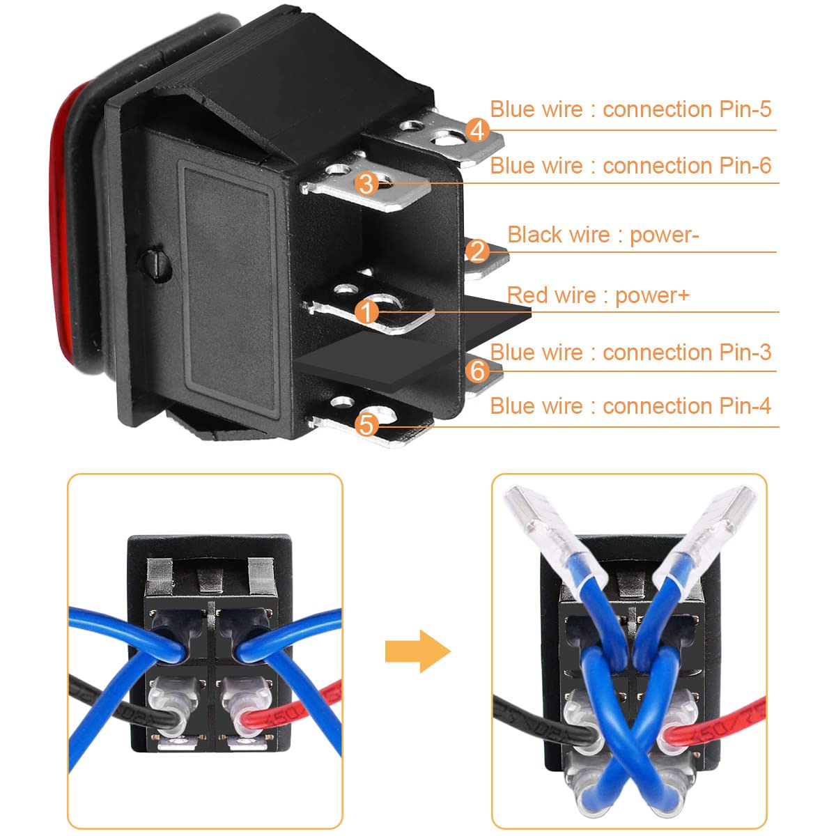 Thumbnail 4 de HAAMNING7 Rocker Switch Momentary 6 Pin DPDT ON-Off-ON 12V 10A with LED (2-Pack)