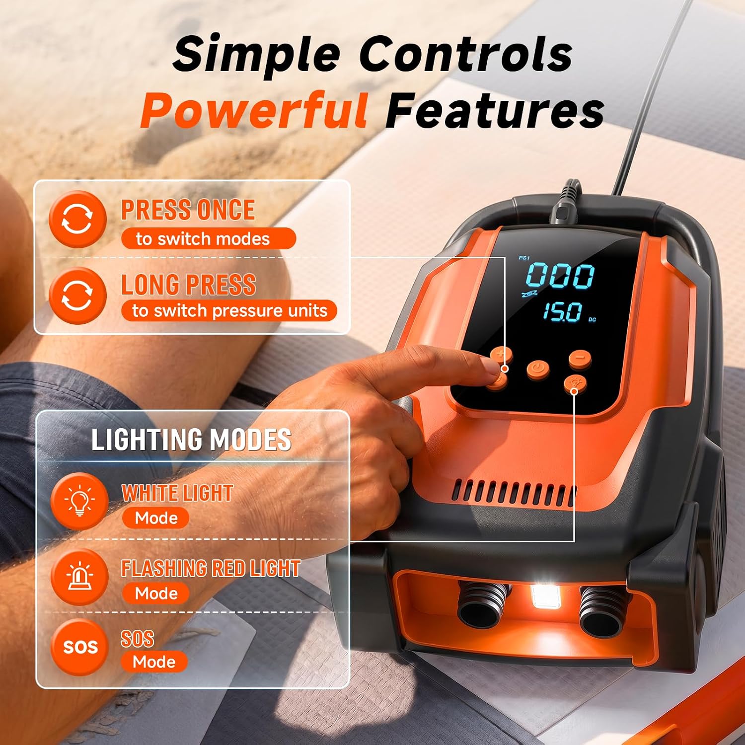 Thumbnail 6 de Paddle Board Electric Pump with Auto-Off, 50 PSI High-Pressure SUP Pump (12V DC)