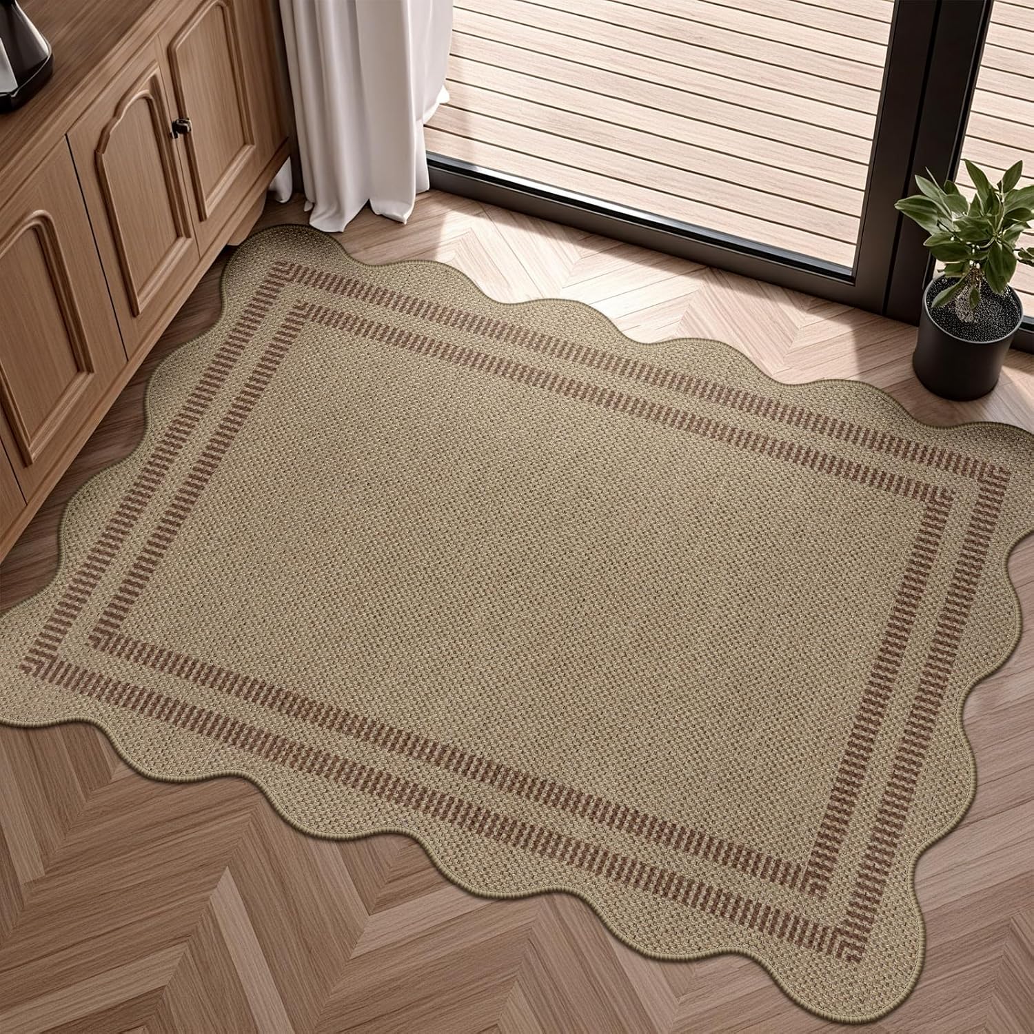 LORWER Easy Jute Outdoor Mats for Front Door, 2x3 Small Washable Kitchen Rugs in Farmhouse Brown