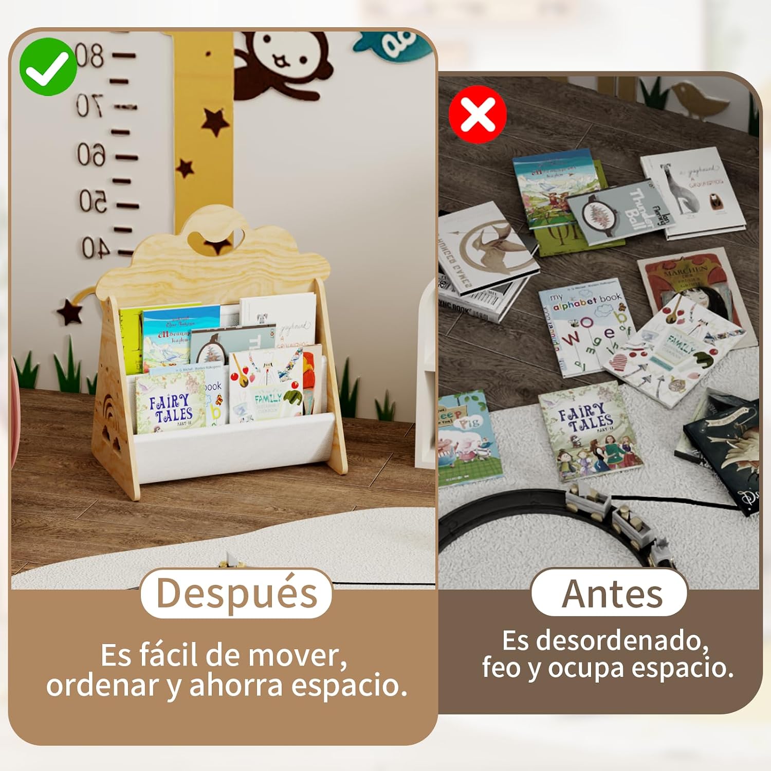 Detalle de Giklux Estantería Infantil de Madera: Montessori, portátil y segura