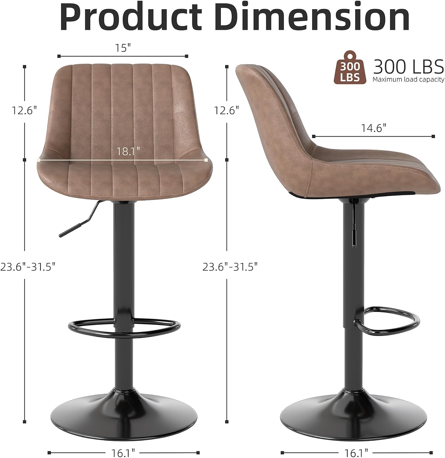 Detalle 2 de Youhauchair Adjustable Faux Leather Bar Stools, Set of 3, Light Brown