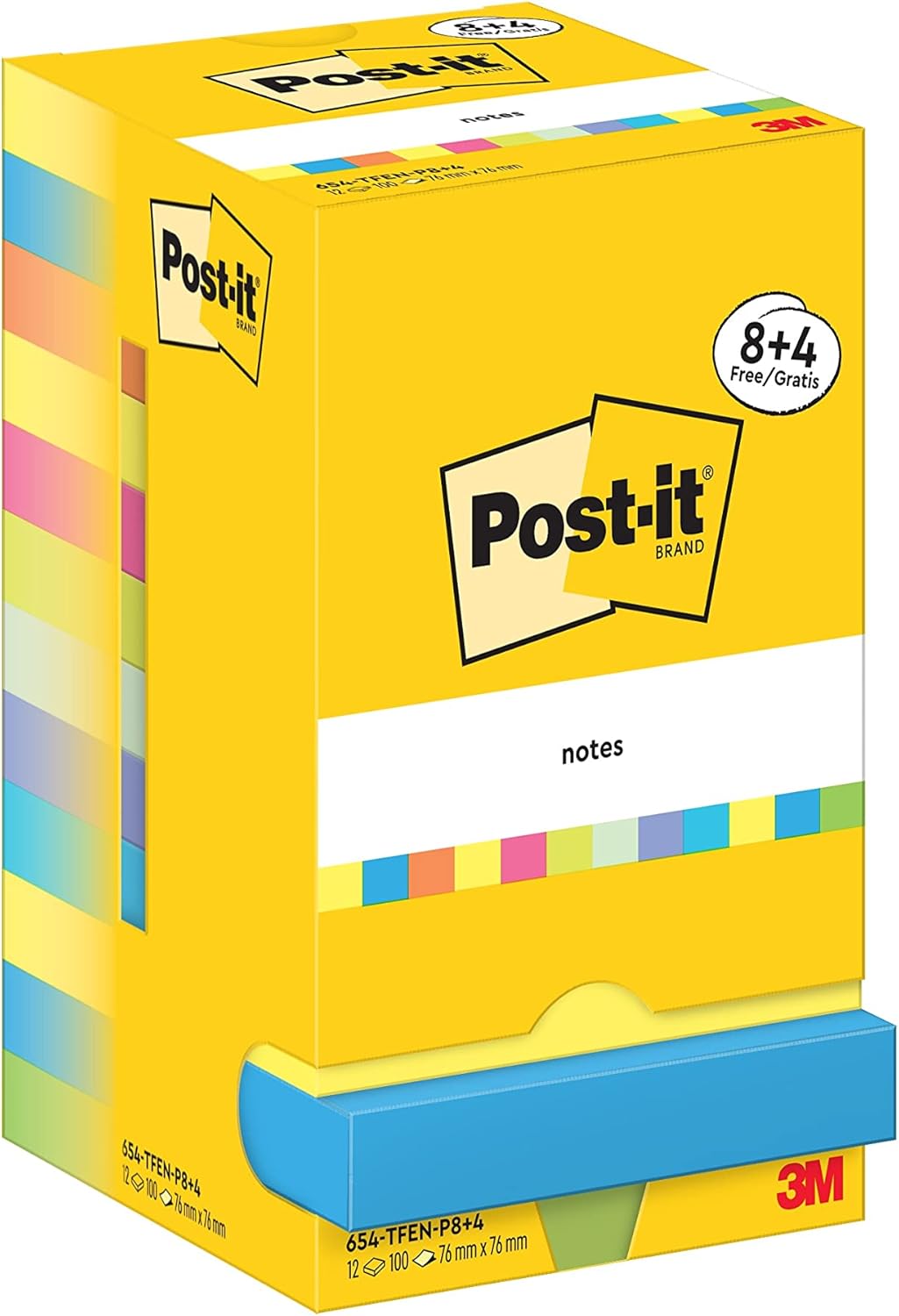 Post-it Foglietti Collezione Energetic: confezione da 8 blocchetti + 4 gratis (76 x 76 mm)