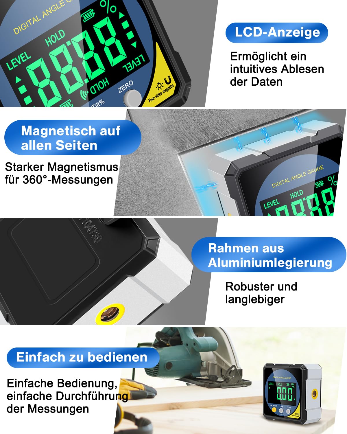 Detalle de Lytool digitaler Laser-Winkelmesser mit Magnet, doppelseitiger Laser-Linienprojektion und Type-C