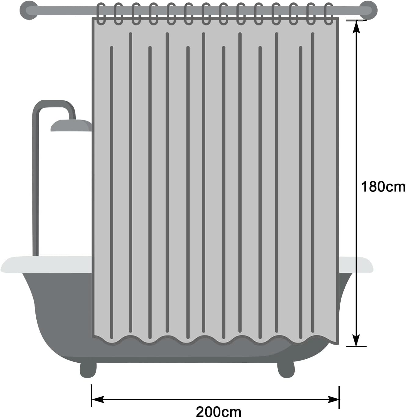 Thumbnail 6 de EurCross Duschvorhang 200x180 cm sandfarben, wasserdicht & anti-Schimmel – mit 14 Ringen