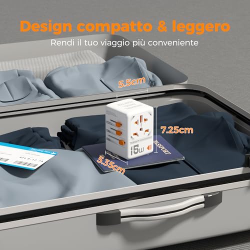 Thumbnail 5 de TESSAN Adattatore Universale da Viaggio: Spina Multifunzione 4-In-1 con 2 USB-A, 1 USB-C e Doppio Fusibile