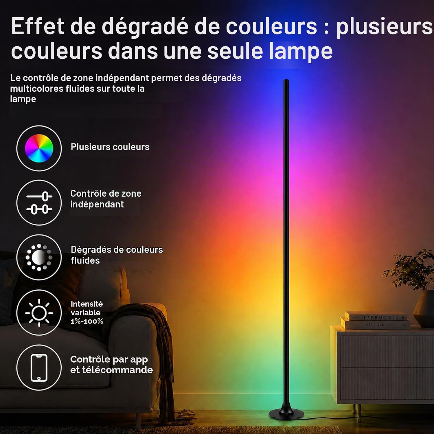 Detalle de sylvwin AG-FLLDD-01 led-hoeklamp, set van 2 met app en muzieksynchronisatie