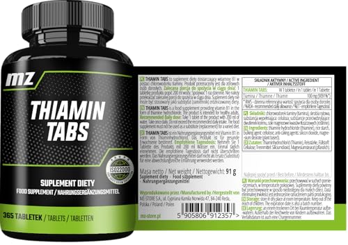 Detalle de Tiamina (vitamina B1) 100 mg – Compresse di HCl, 365 capsule per anno di supporto metabolico e nervoso – MZ Meet the zone
