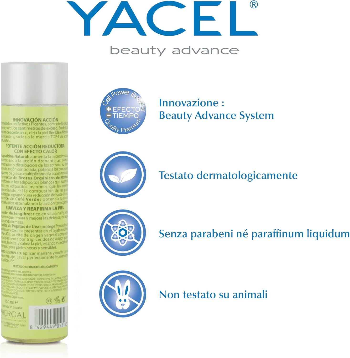 Detalle de Yacel Cellublock Express Oil – Olio concentrato anticellulite con effetto calore, 150 ml