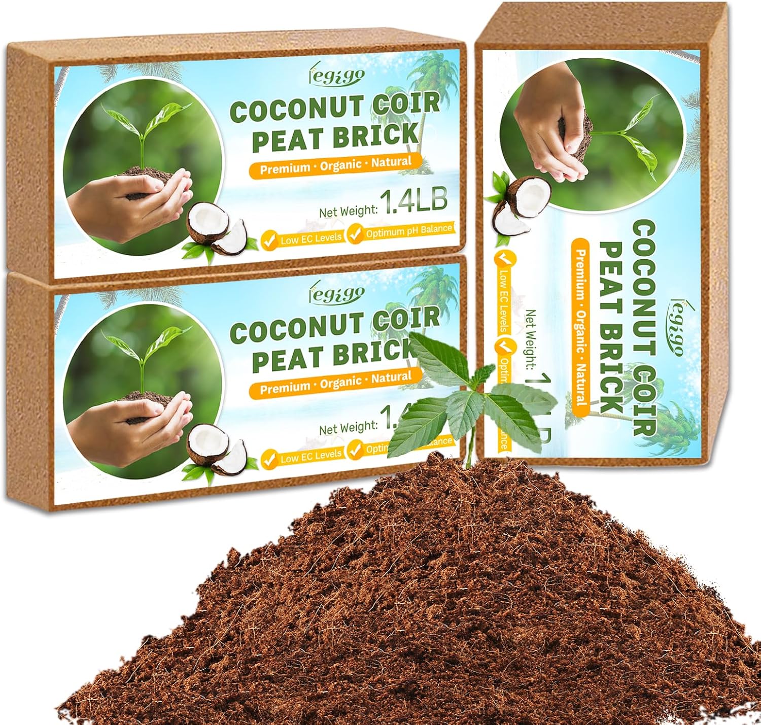 Detalle de Legigo LG-UK-Blue Coco Bricks-3pcs Coco Coir, 3-Pack for Seed Starting