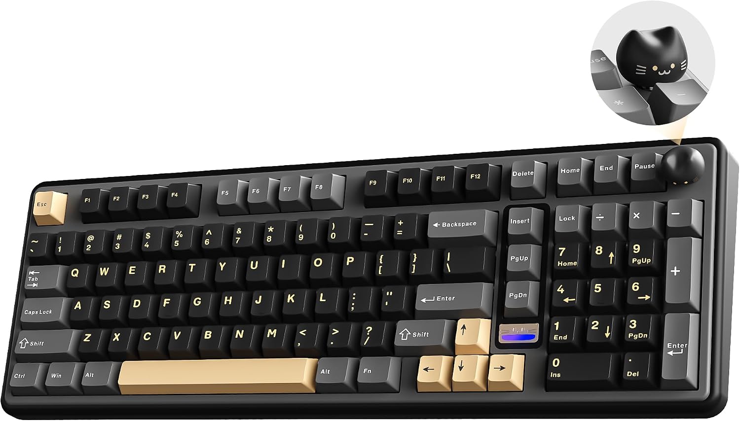 Detalle de YUNZII B98 PRO QMK/VIA Wireless Mechanical Gaming Keyboard: 96% Layout with Numpad, Dual-Style Cat/Metal Knob and Hot-Swappable GPIO