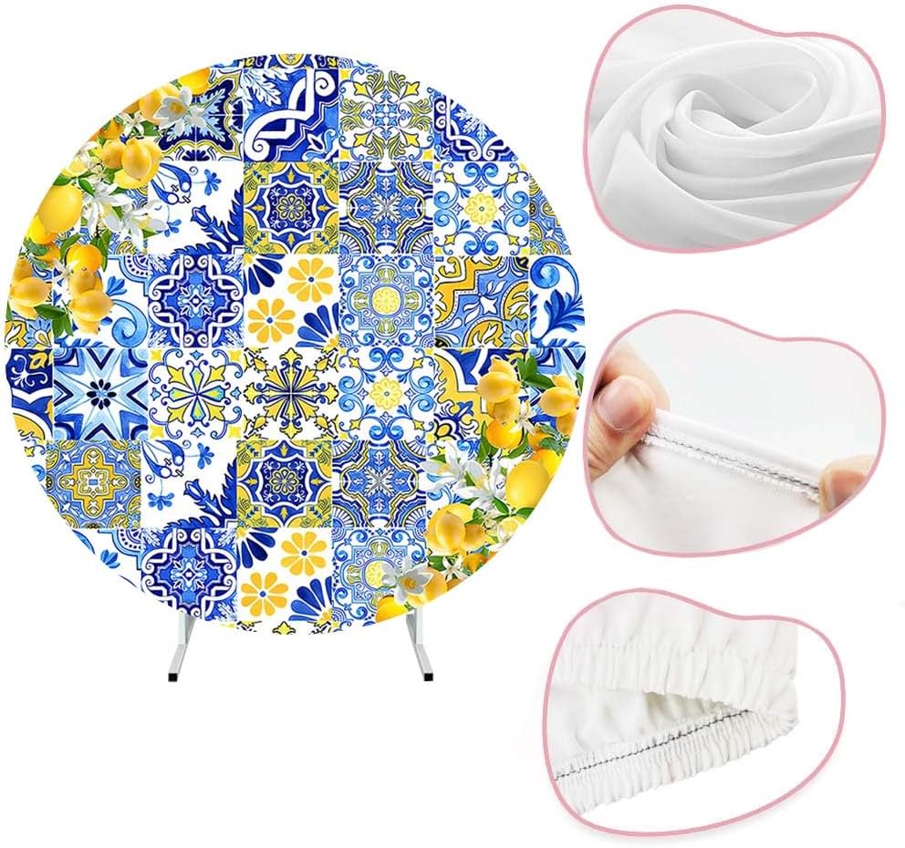 Thumbnail 2 de MEHOFOND 2m Round Backdrop — Yellow Lemon and Blue Tiles