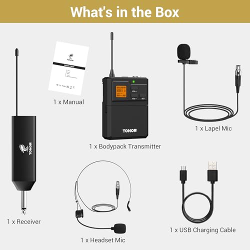 Thumbnail 8 de TONOR TW621 UHF Kabelloses Mikrofon-Set mit Headset, Lavalier und Bodypack – 60 m Reichweite