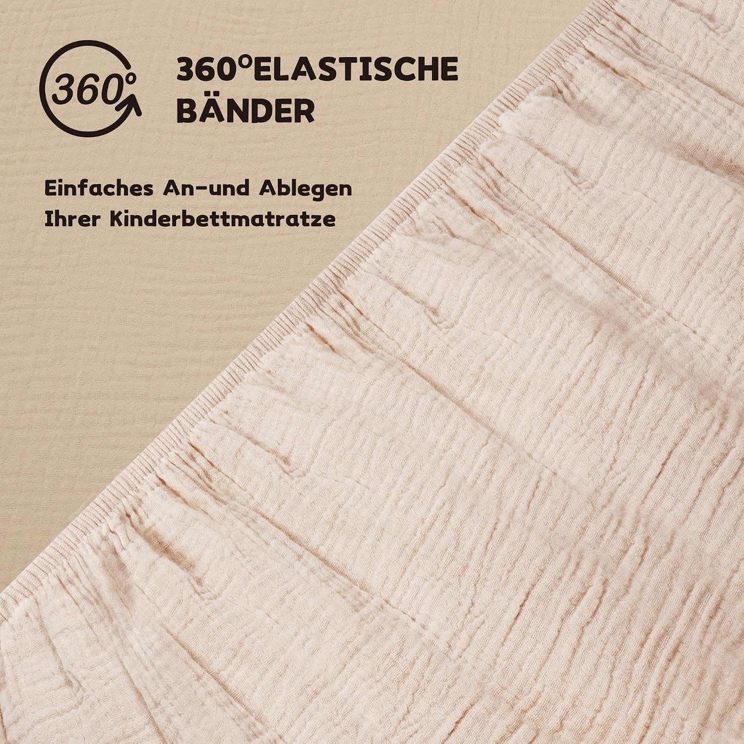 Thumbnail 6 de Susurration 100% Baumwolle Musselin-Spannbettlaken 2er Set 60x120/70x140 cm Sand Korn