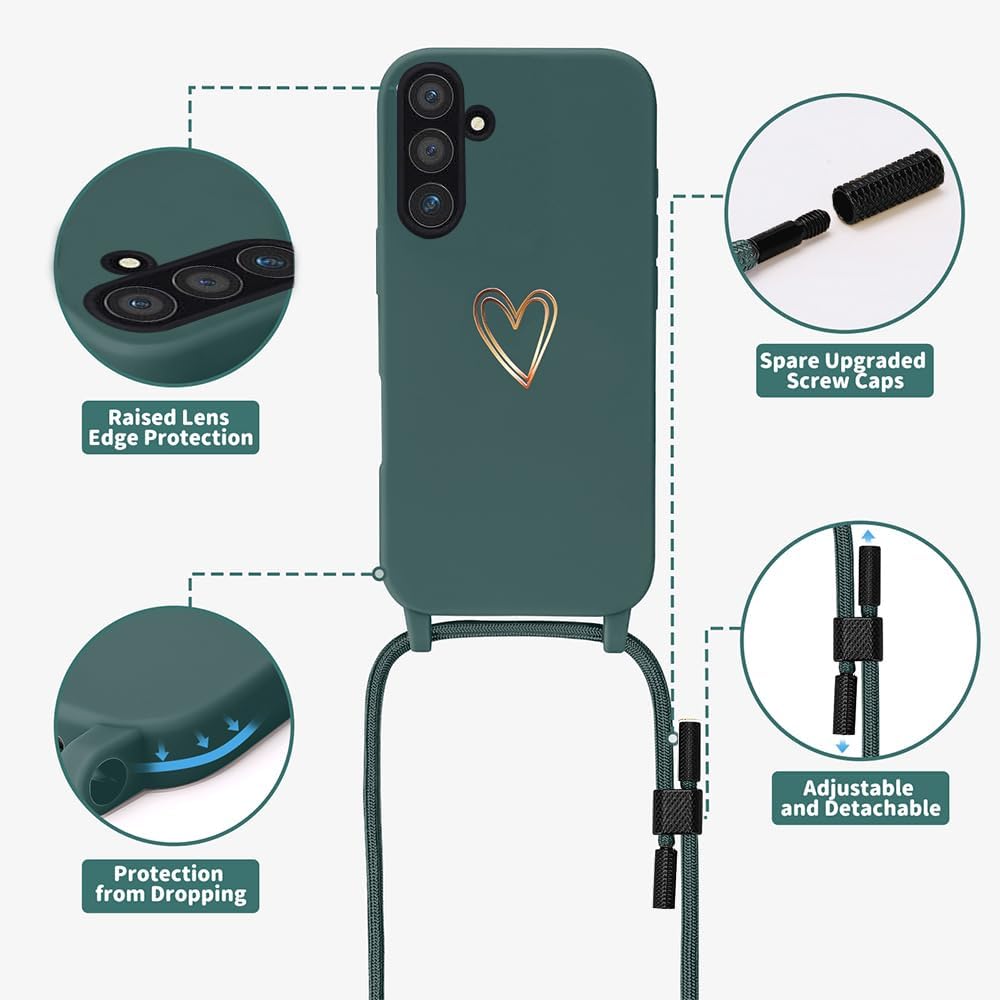 Detalle 2 de Handykette für Samsung Galaxy S26 Hülle mit Band – Herz-Muster Silikon Case, Grün