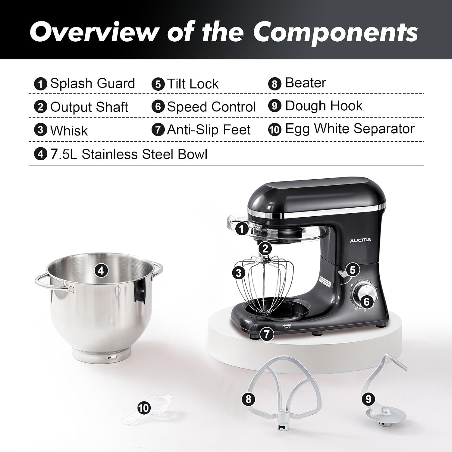 Detalle de Aucma Stand Mixer 7.5L 1400W