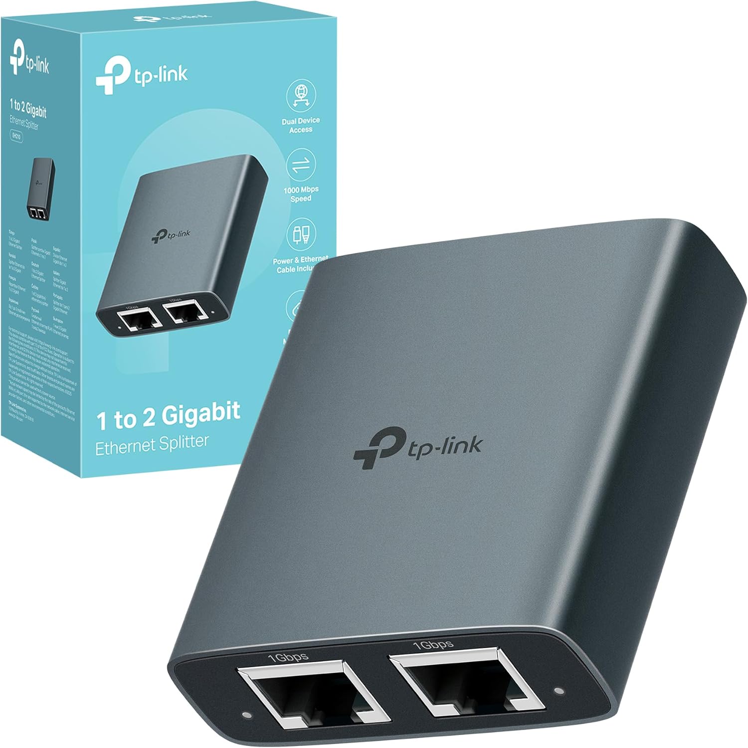 Detalle de TP-Link EH210: Sdoppiatore Ethernet Gigabit 1→2 in alluminio, Plug & Play