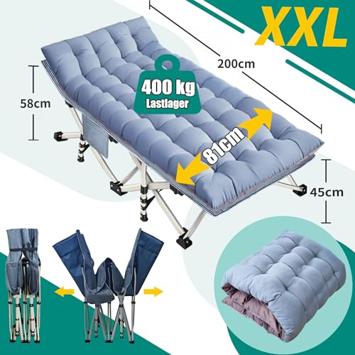 Detalle de GEUCEON Feldbett Klappbar XXL – Extra Breite 81 cm, mit Matratze, Tragfähigkeit bis 400 kg