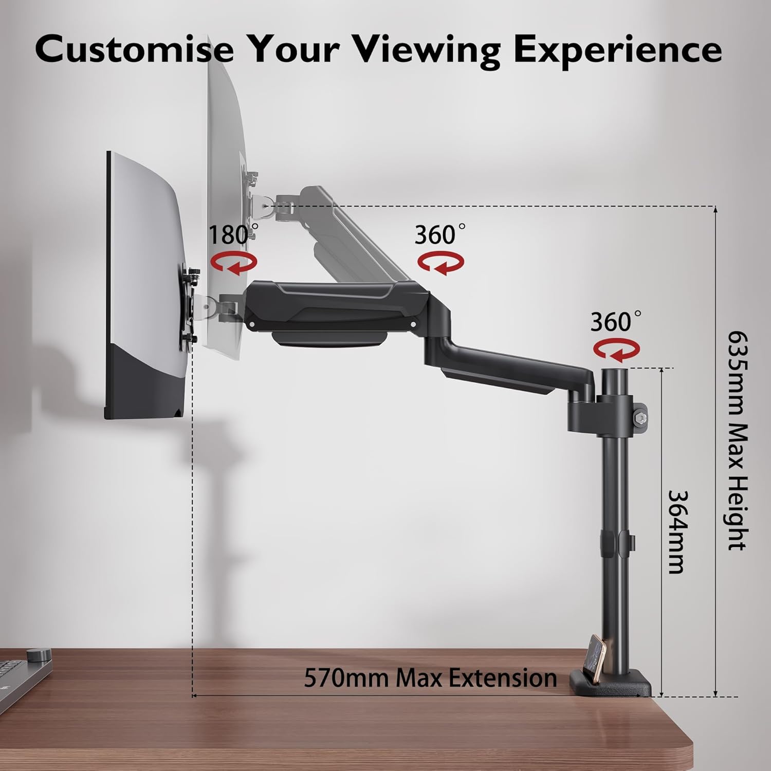 Thumbnail 4 de BONTEC single monitor arm desk mount for 13–32 inch screens (VESA 75/100mm, up to 9kg) with adjustable gas spring