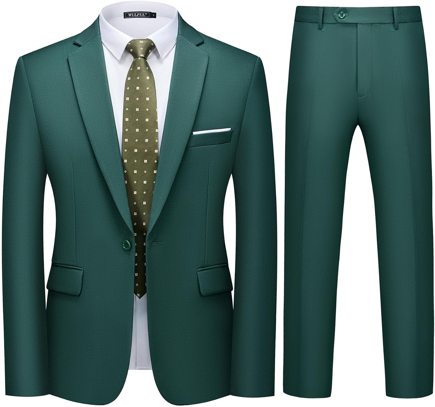 WULFUL Men’s Slim Fit 2-Piece Suit Set (One-Button Blazer + Pants) for Party, Wedding & Business